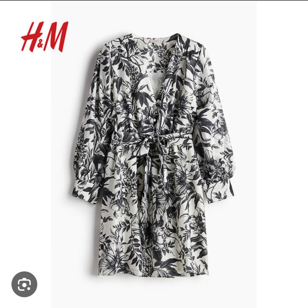 Black and white floral Tie-belt Dress